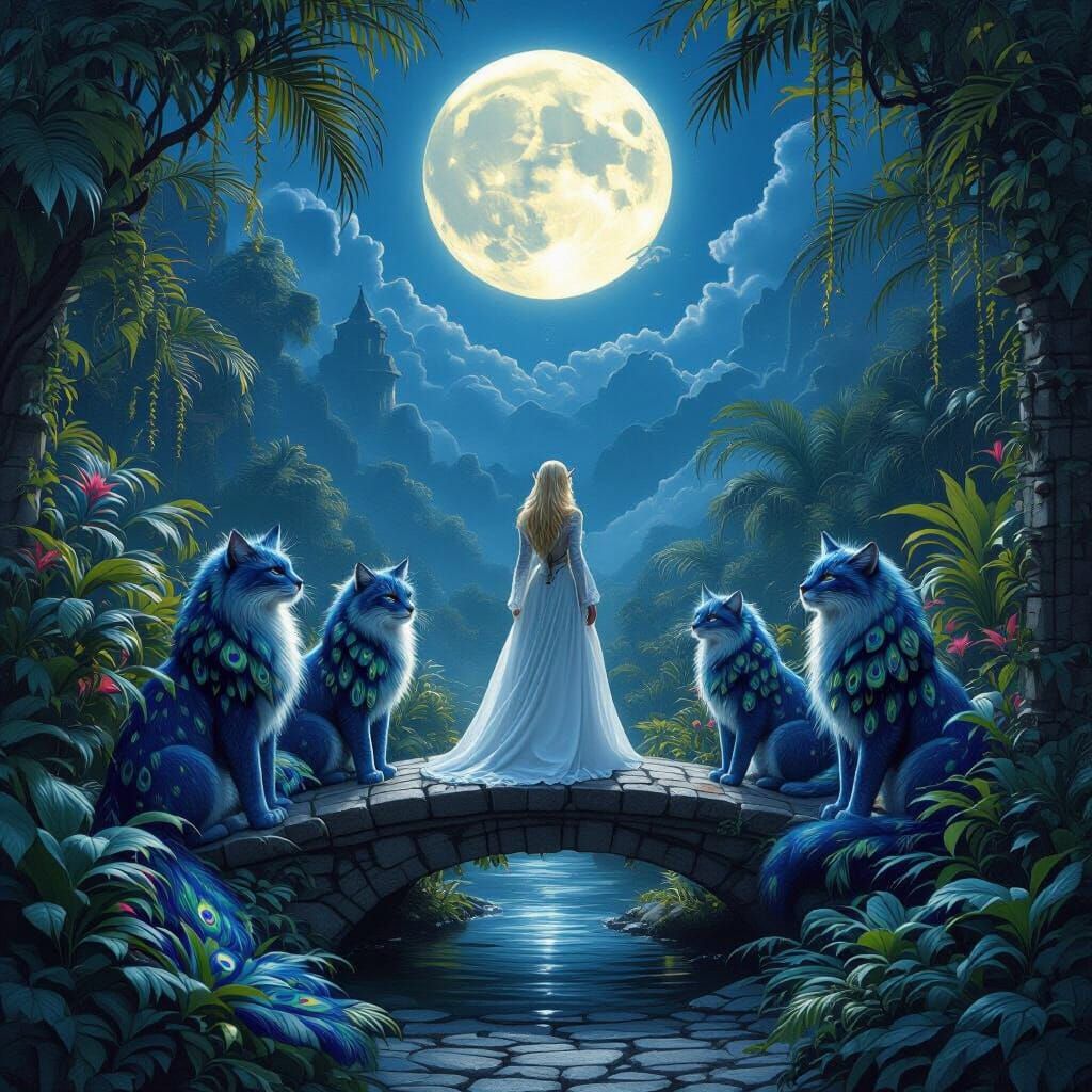 Ethereal Elves in Moonlit Exotic Garden
