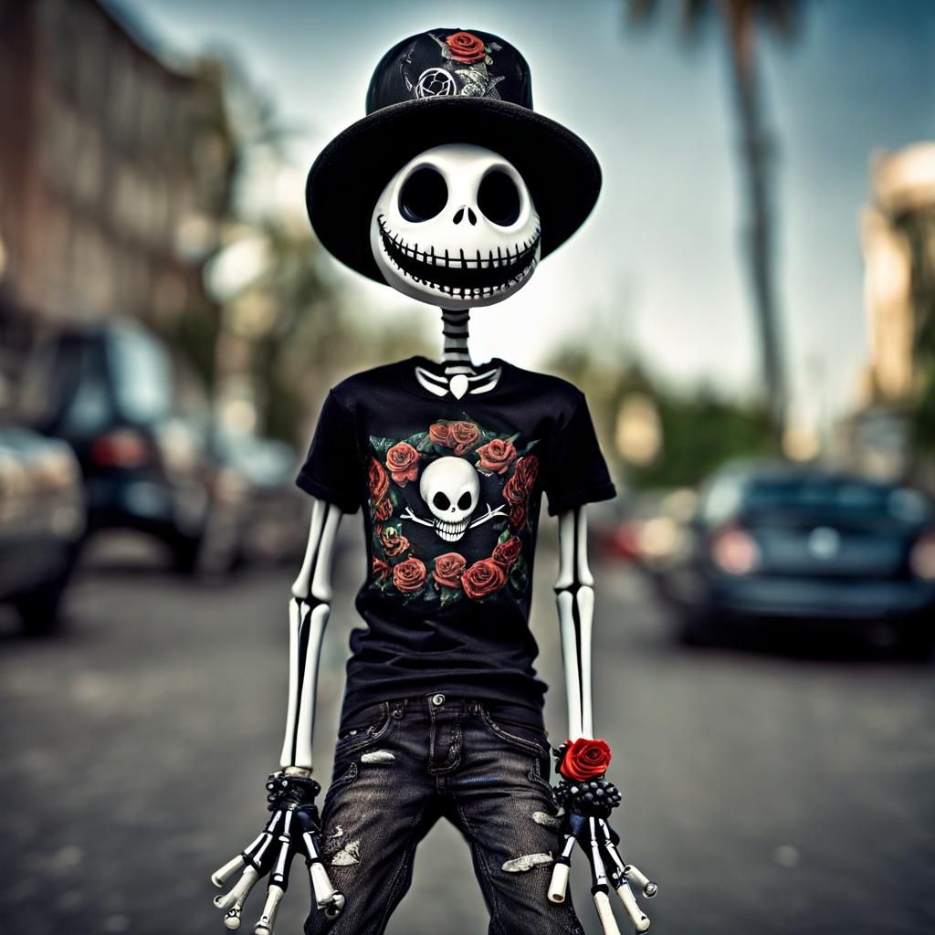 Jack Skellington Roller-Skating in Hyperrealistic Style