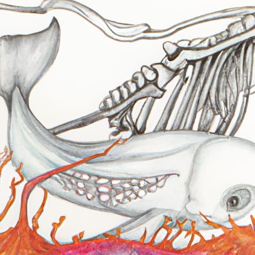 Whale Skeleton in Soft Color Pencil Drawing
