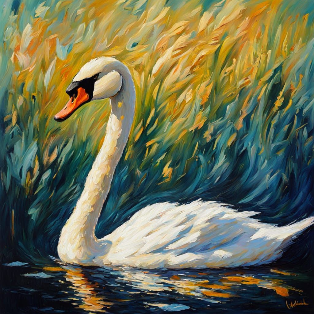 Baroque Swan in Golden Light Oil Painting