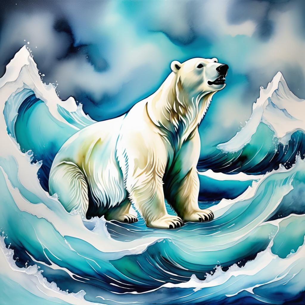 Otherworldly Polar Bear in Alcohol Ink