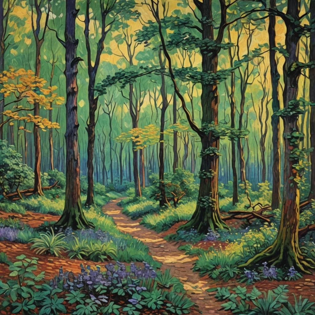 Impressionistic Forest Walk Inspired by Art Masters
