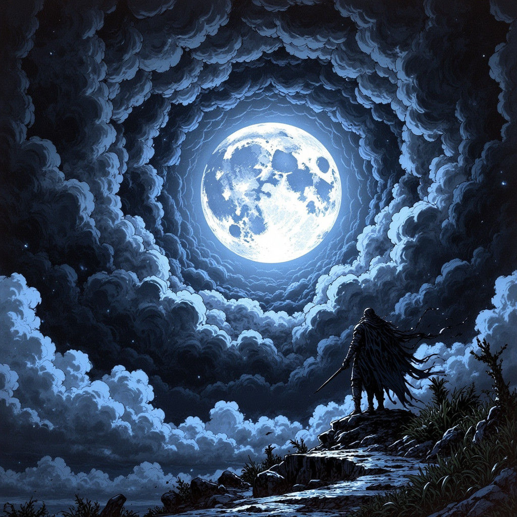 Charcoal Moon Tattoo Design: A Nocturnal Scene