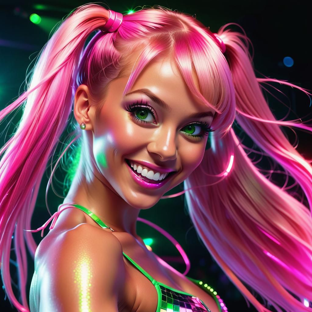 Vibrant Disco Portrait of Dancing Woman
