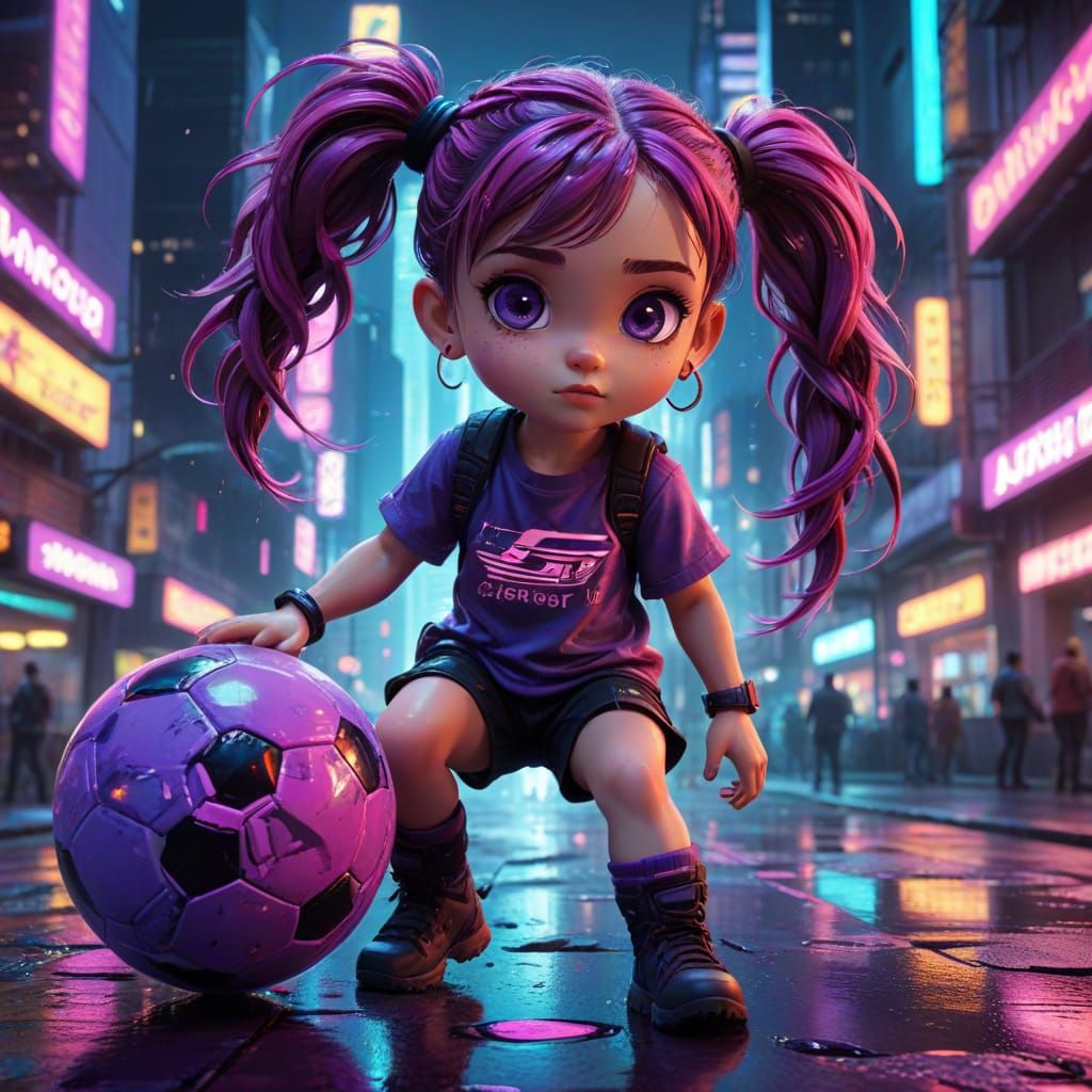 Psychedelic Droste Effect: Toddler Girl in Cyberpunk Style