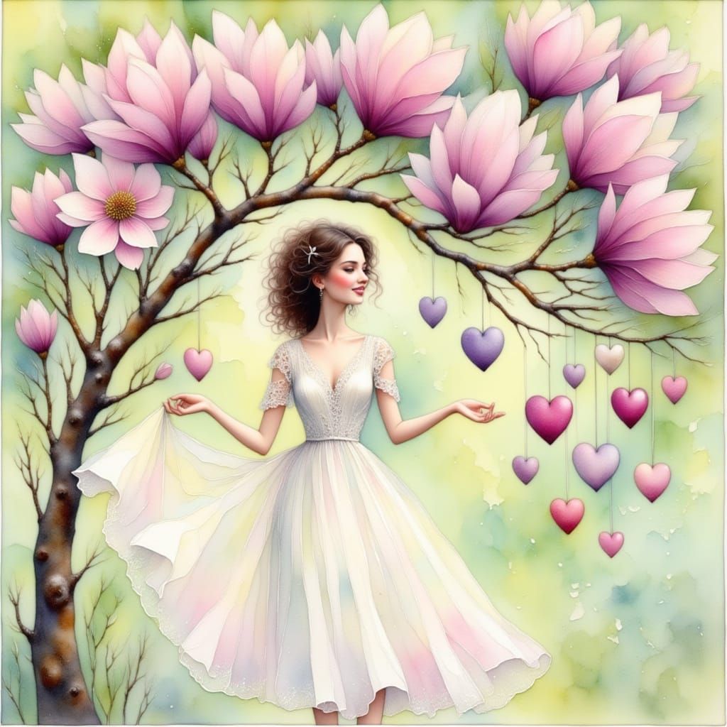 Whimsical Watercolor Valentine's Day Scene