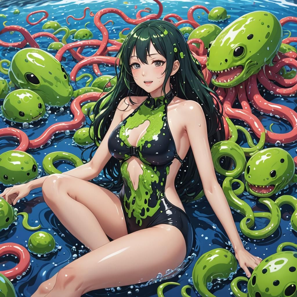 Anime Style Woman on Tentacles