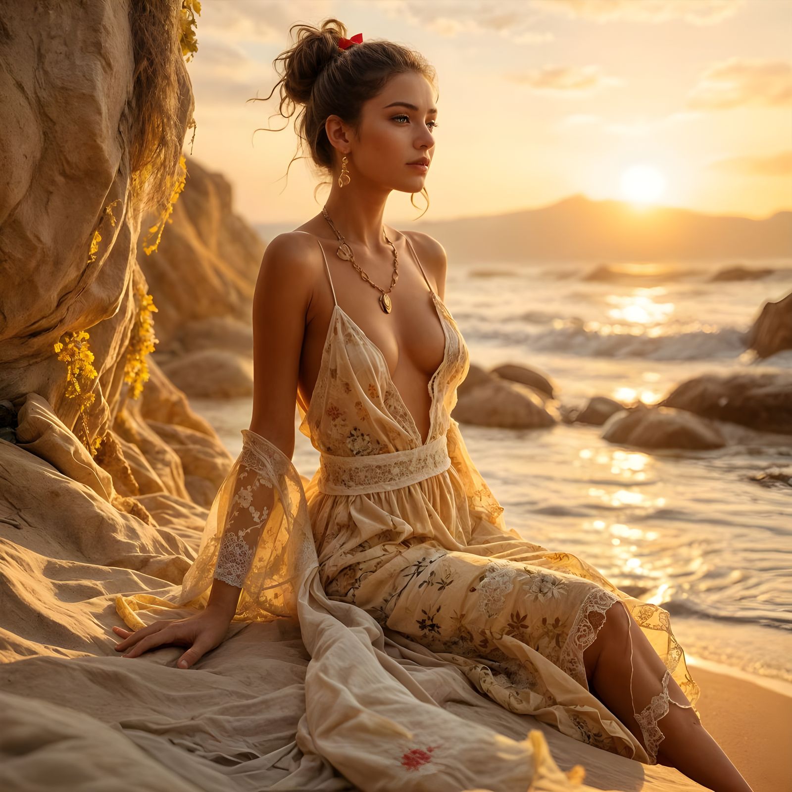 Hyperrealistic Portrait of a Beautiful Woman in Vibrant Atti...