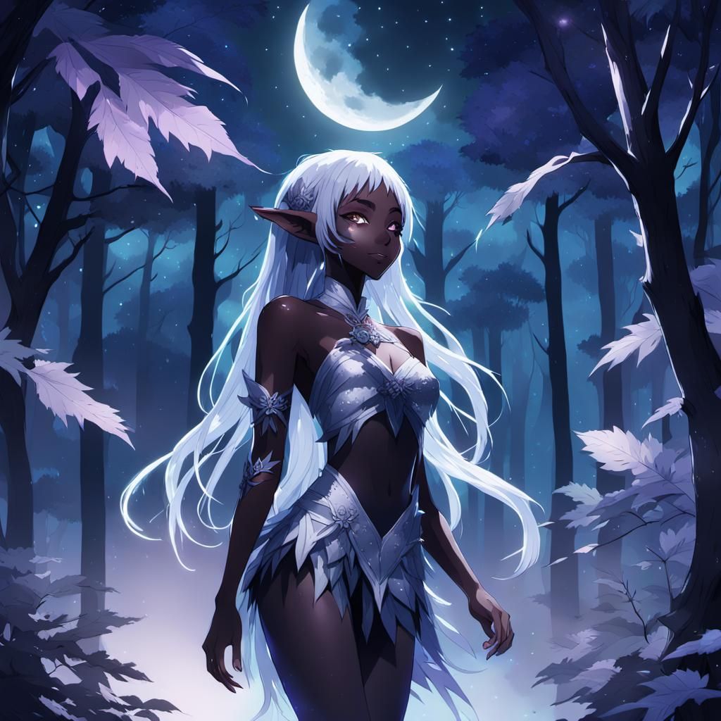 Moonlit Elf in Forest: Anime Concept Art