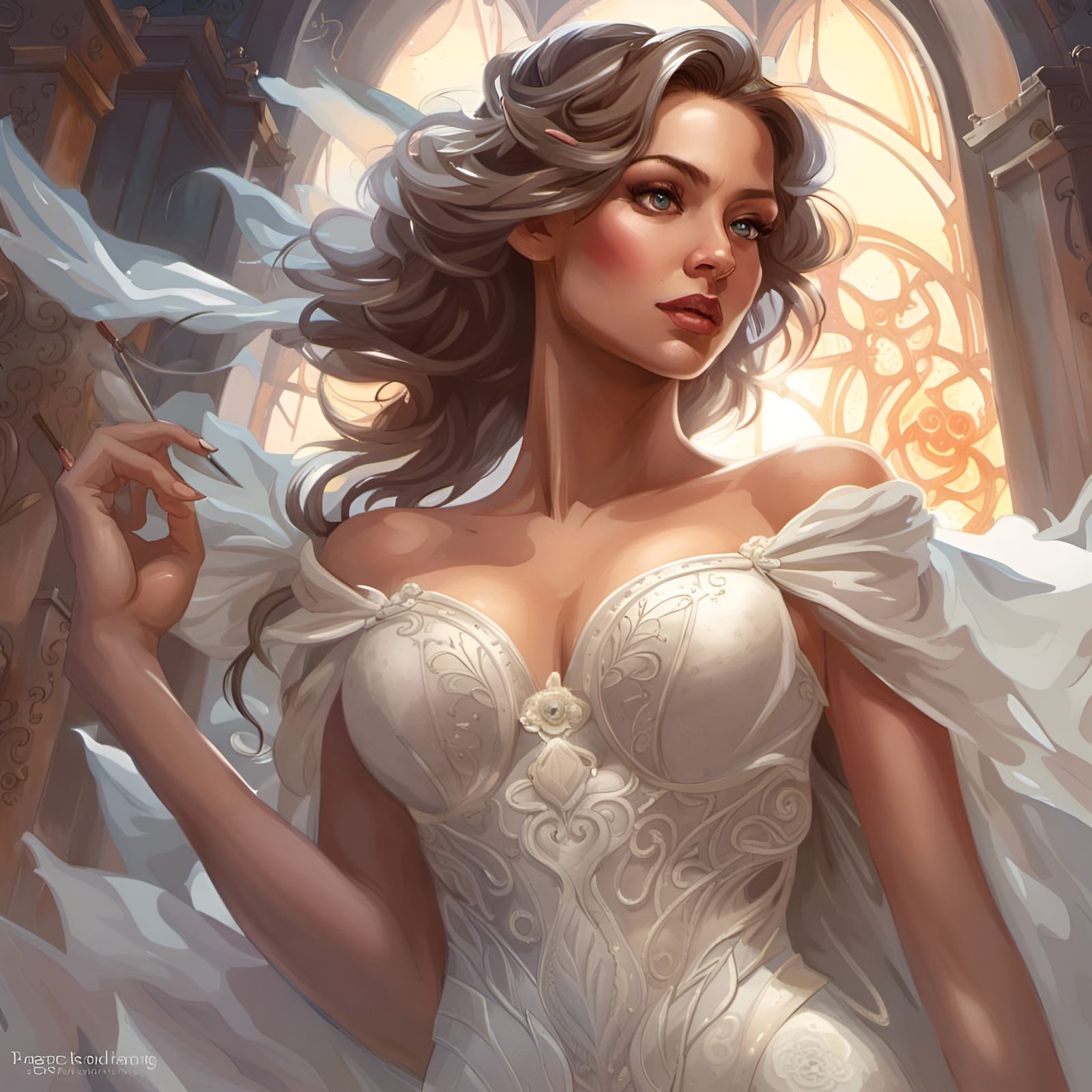 Elegant Bride Portrait in Hyperdetailed Digital Art