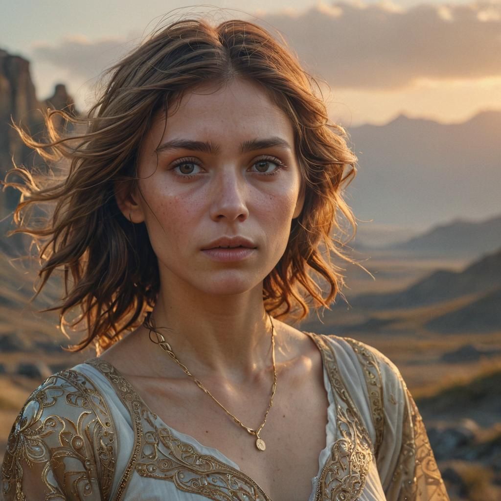 Hopeful Woman in Desolate Landscape, Art Nouveau Style