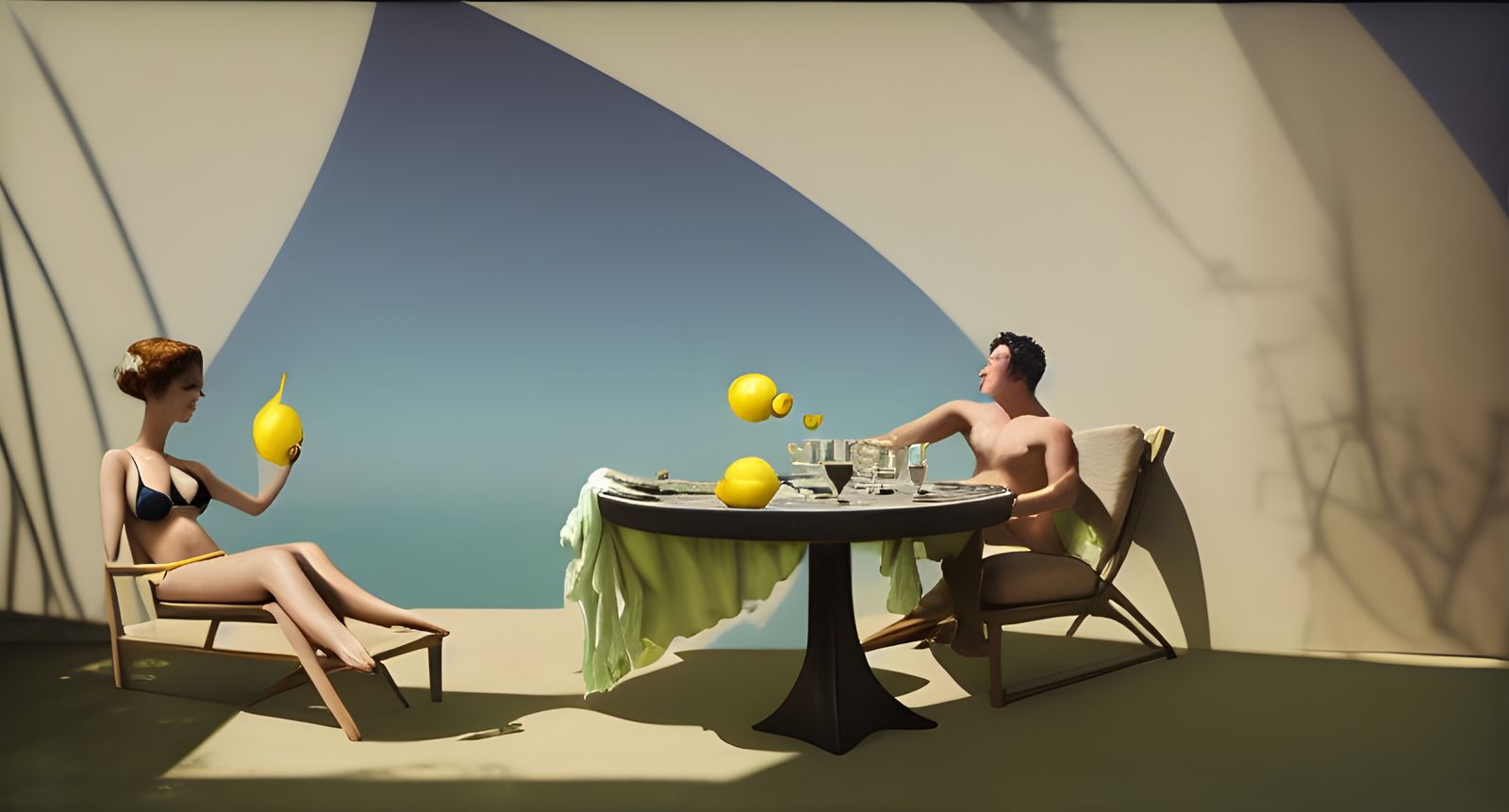 California Pool Party with Surrealist Lemon Still Life
