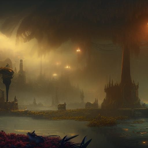 Cat in Darkness: A Detailed Matte Painting