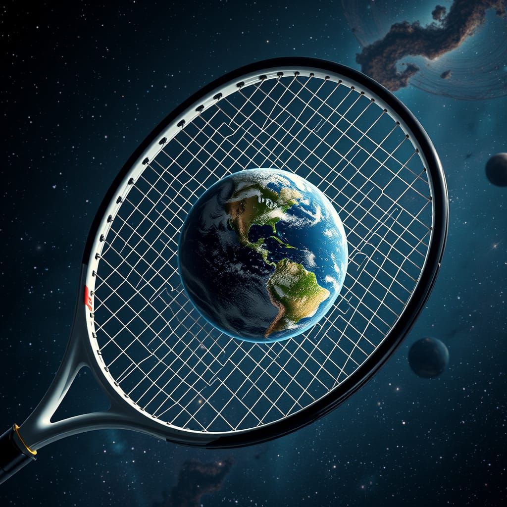 Cosmic Tennis Racket in Hyperrealistic Style