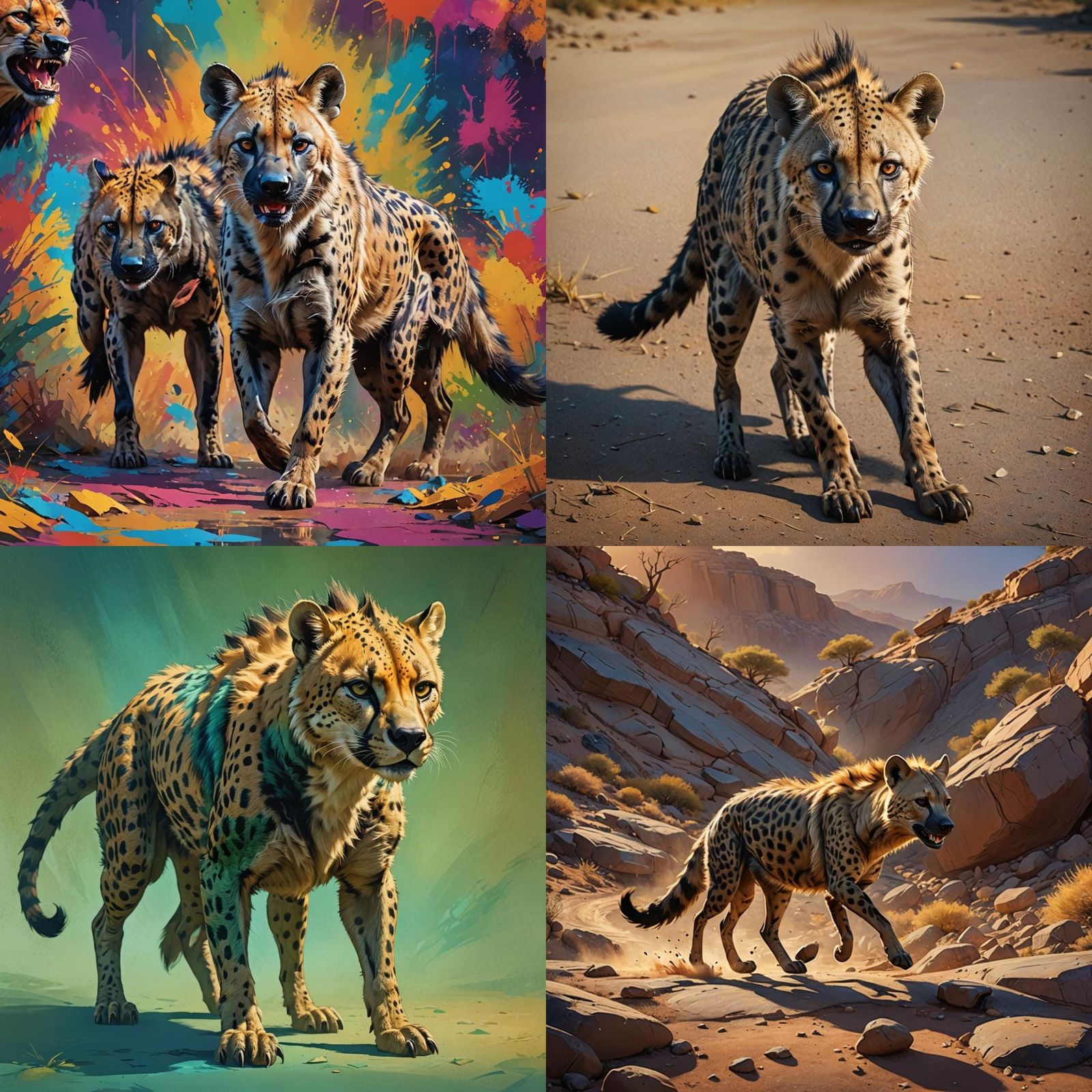 Elegant Cheetah-Hyena Hybrid in Hyperrealistic Style