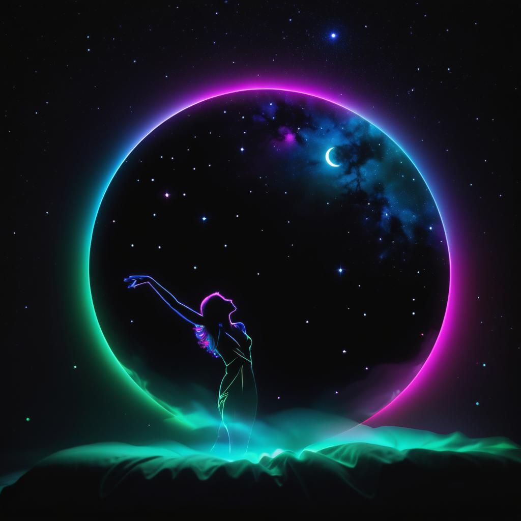 Neon Dream: Woman's Silhouette in Psychedelic Art