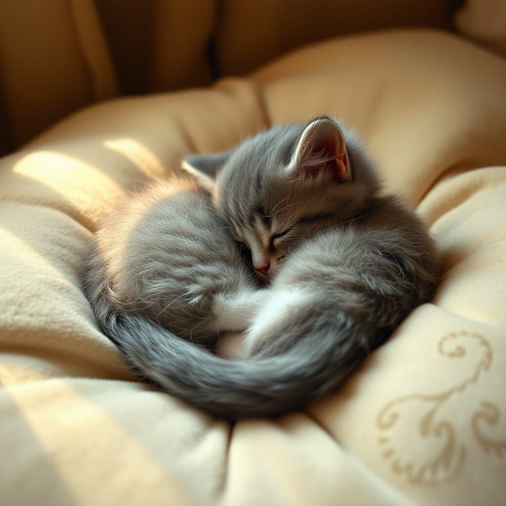 Sleeping Kitten in Dreamy Watercolor Illustration Style