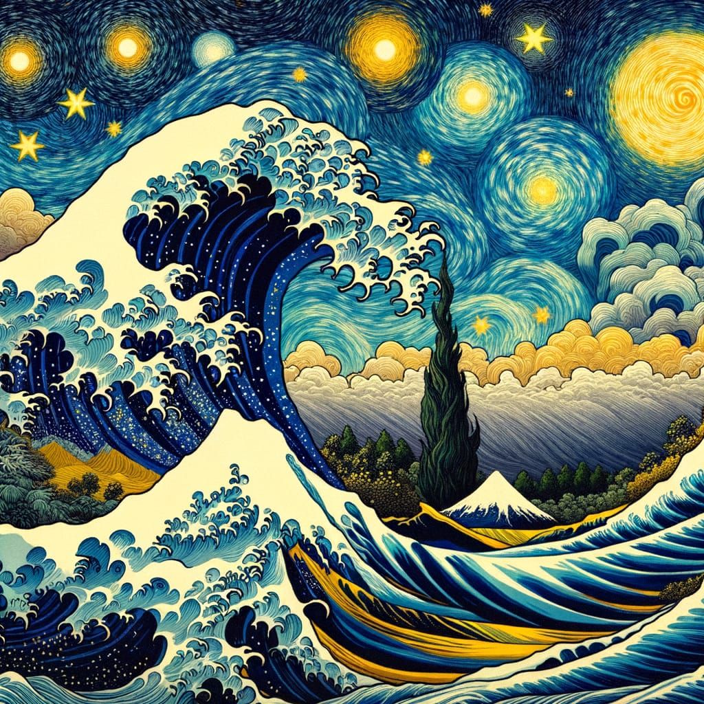 Starry Wave: A Van Gogh and Hokusai Fusion