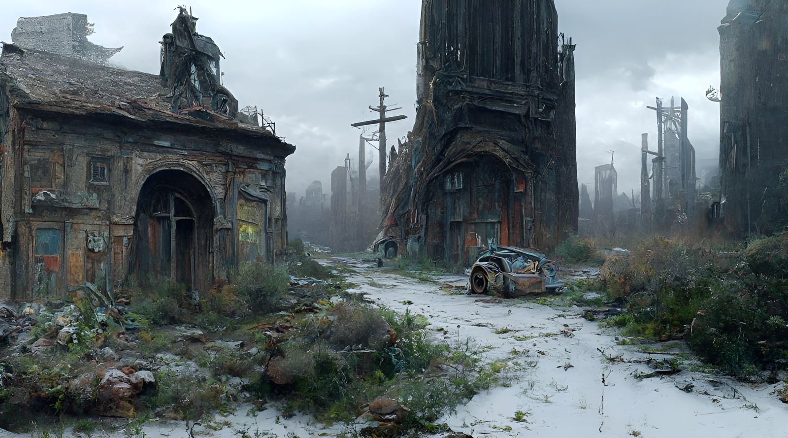 Post-Apocalyptic City Streets in Digital Painting Style