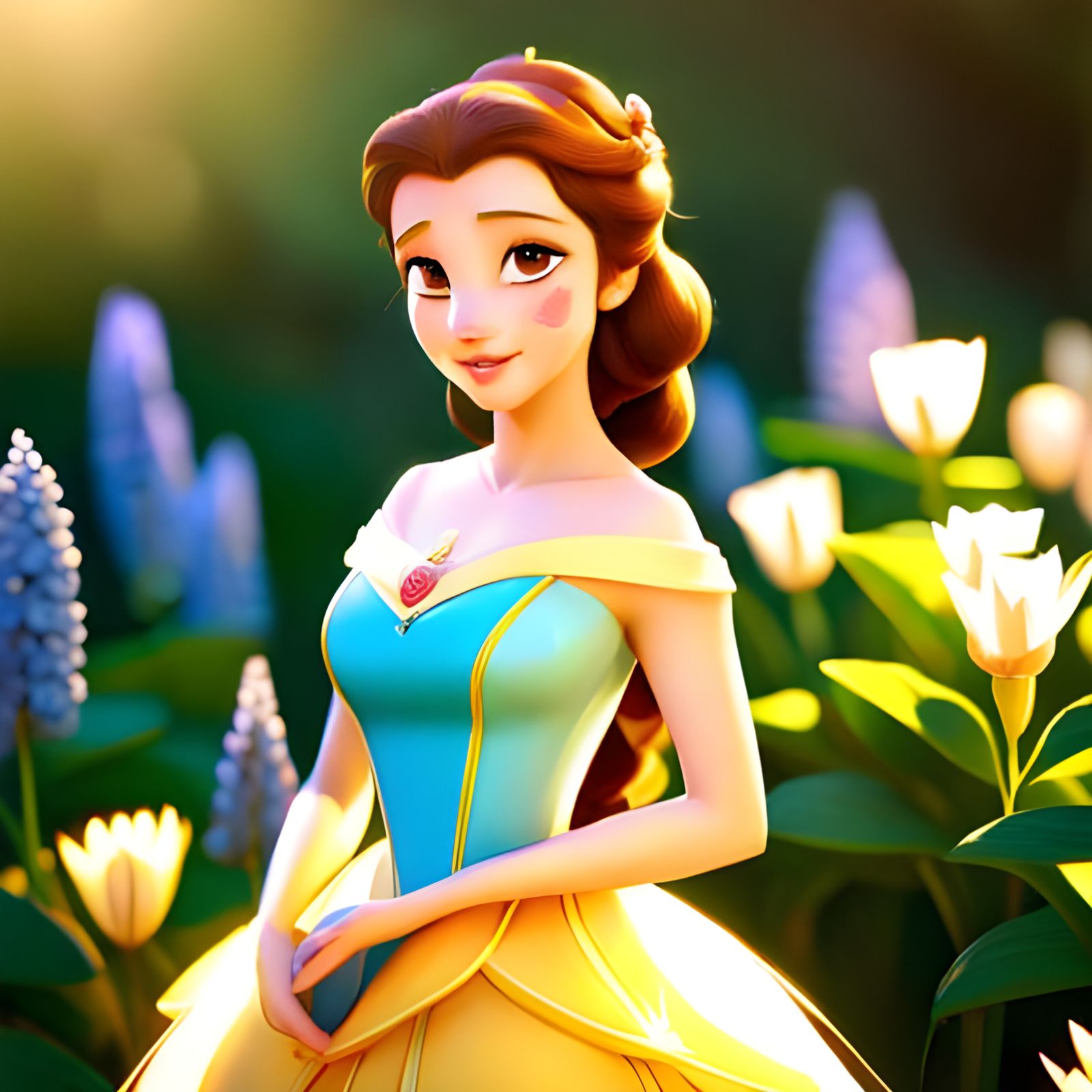 Princess Belle in Flower Garden, Pixar Style