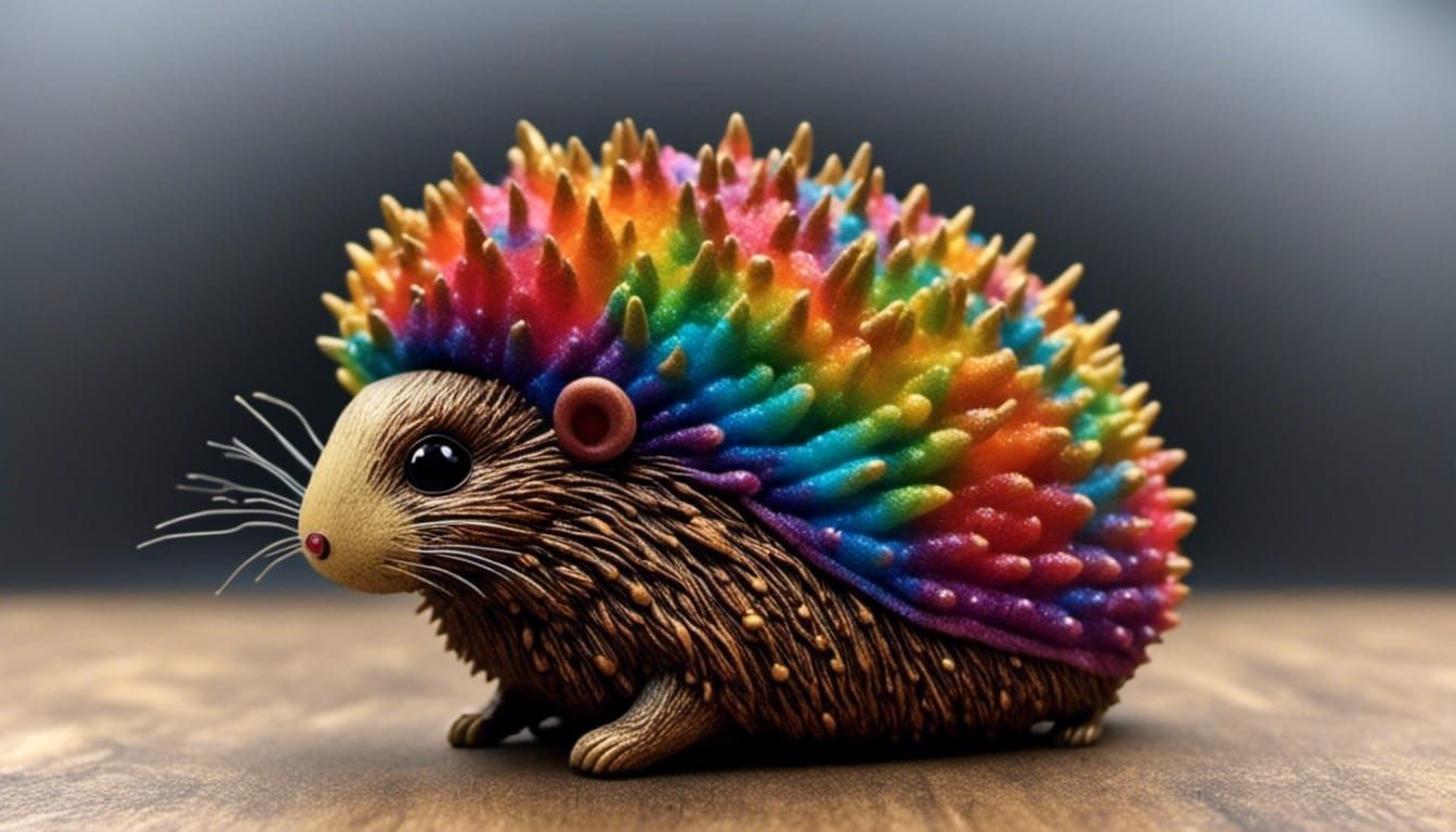 Cartoon Tie-Dye Hedgehog Drinking Tea