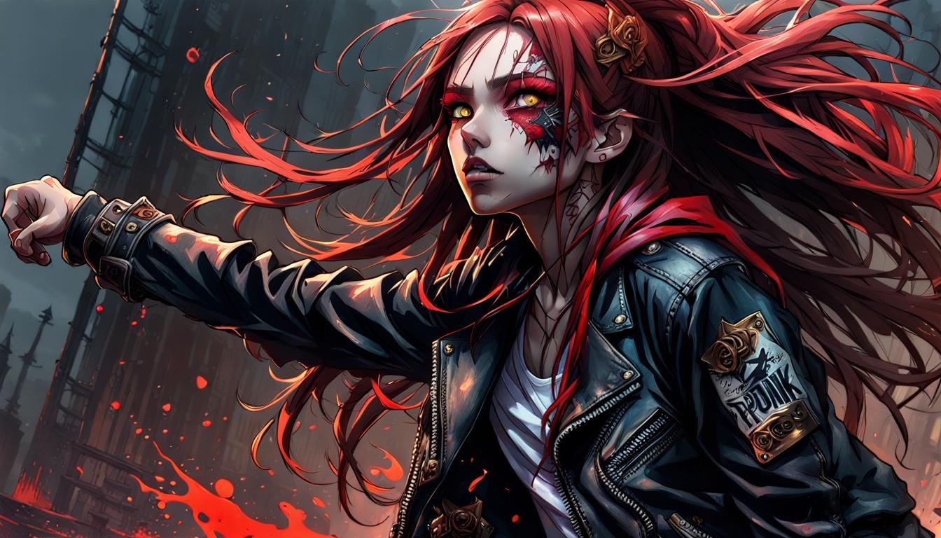 Hyperrealistic Punk Girl with Tattoos in Anime Style