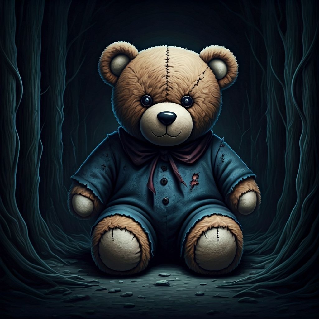 Menacing Teddy Bear Lurking in Shadows