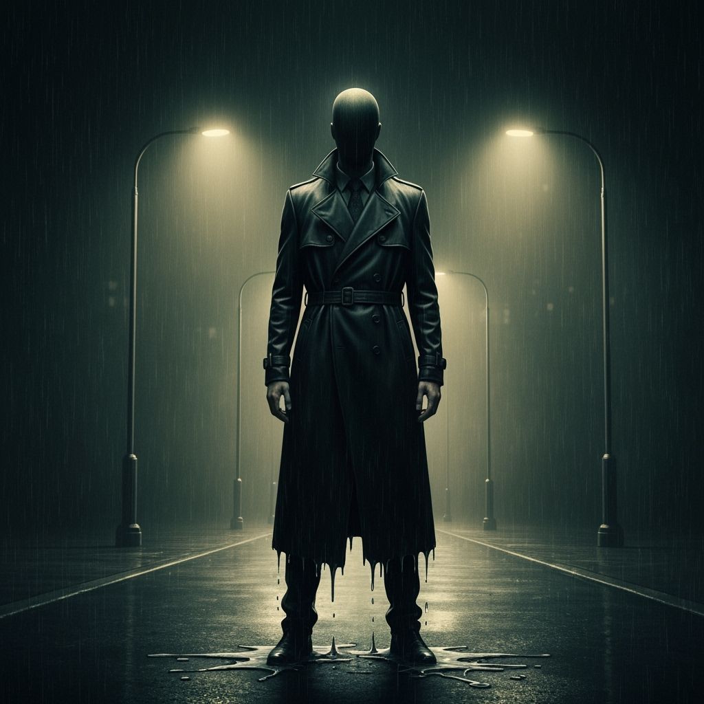 Man in Trench Coat at Night in Surreal Rain