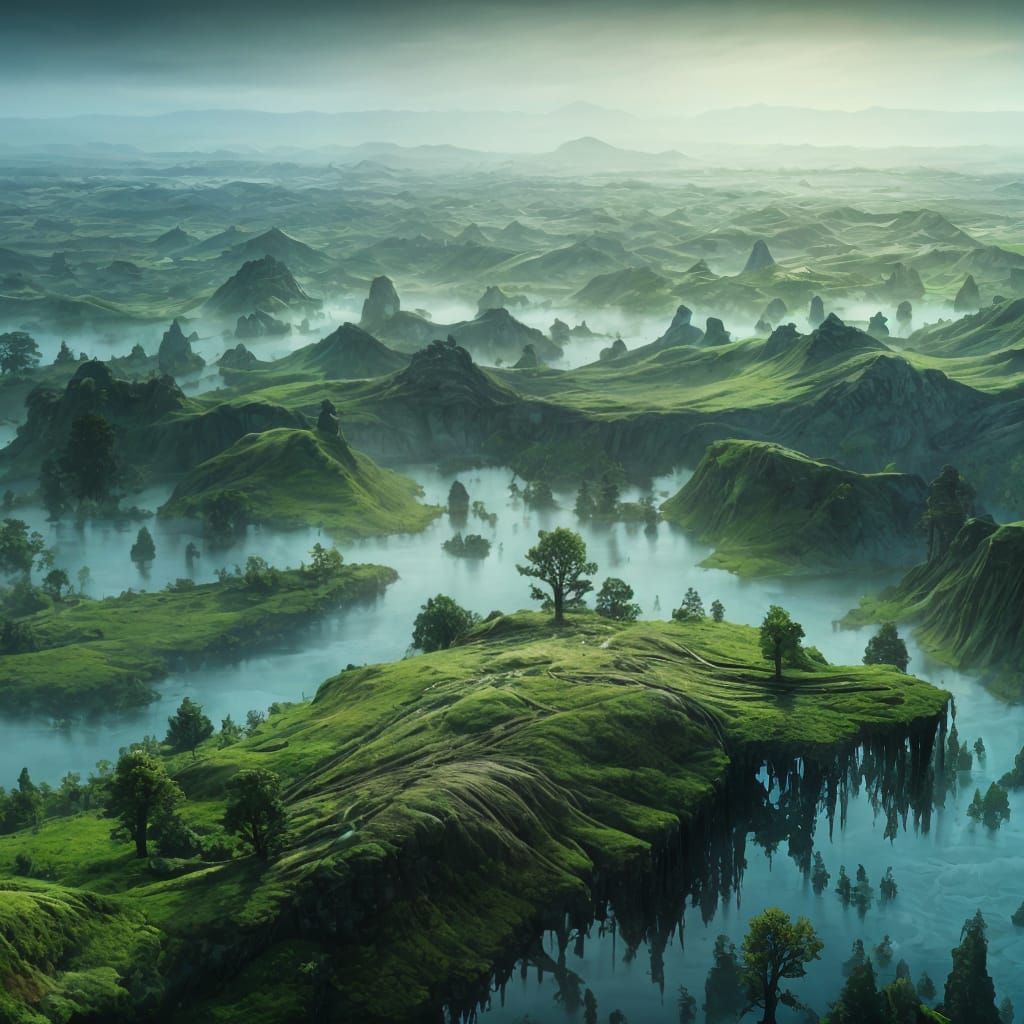 Aerial View of Vast Swampland in Matte Painting Style