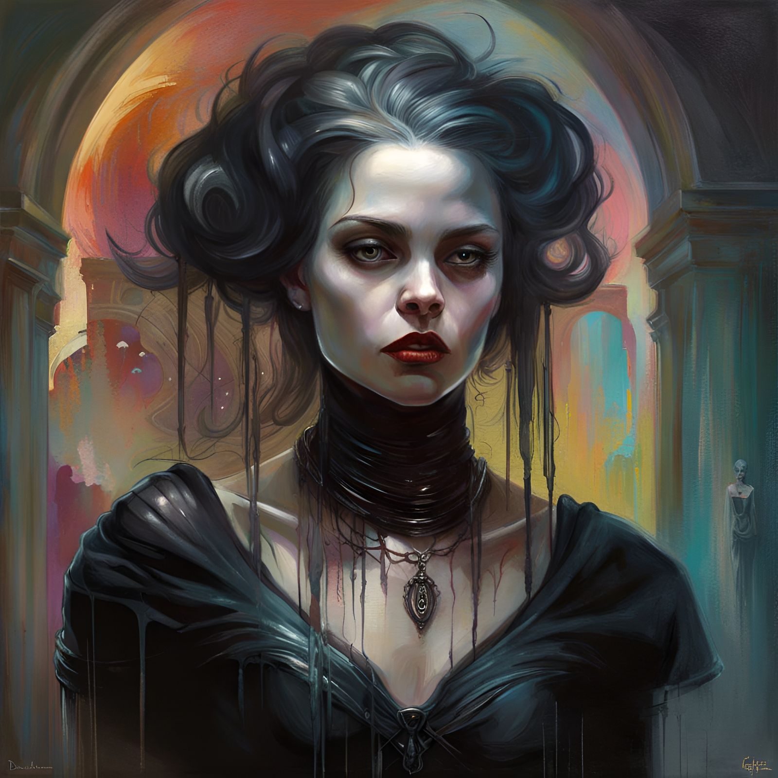 Vampiress in Black Dress: Graffiti Art Style