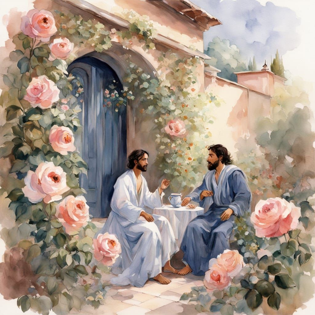 Moorish Courtyard Romance: Two Men Holding Hands