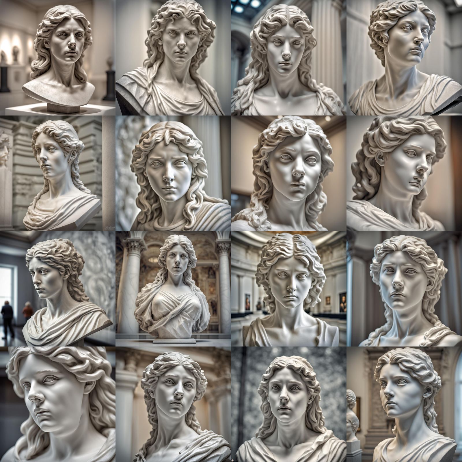 Photorealistic Marble Bust Sculpture in Art Gallery