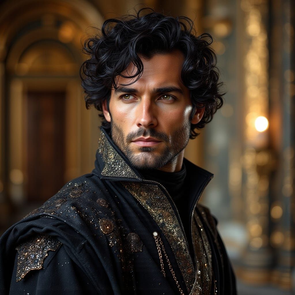 Renaissance Man Portrait in Dark Oil Paint Style