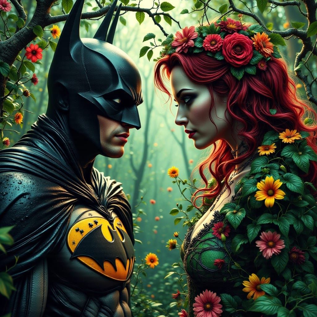 Batman and Poison Ivy in Graphic Novel Style