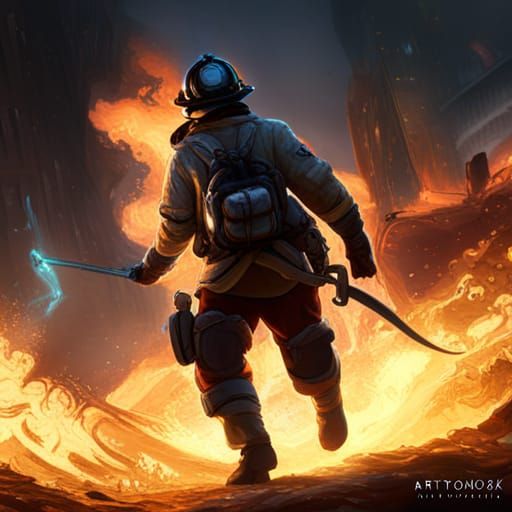 Firemen Rescue Dog: Dark Fantasy Concept Art