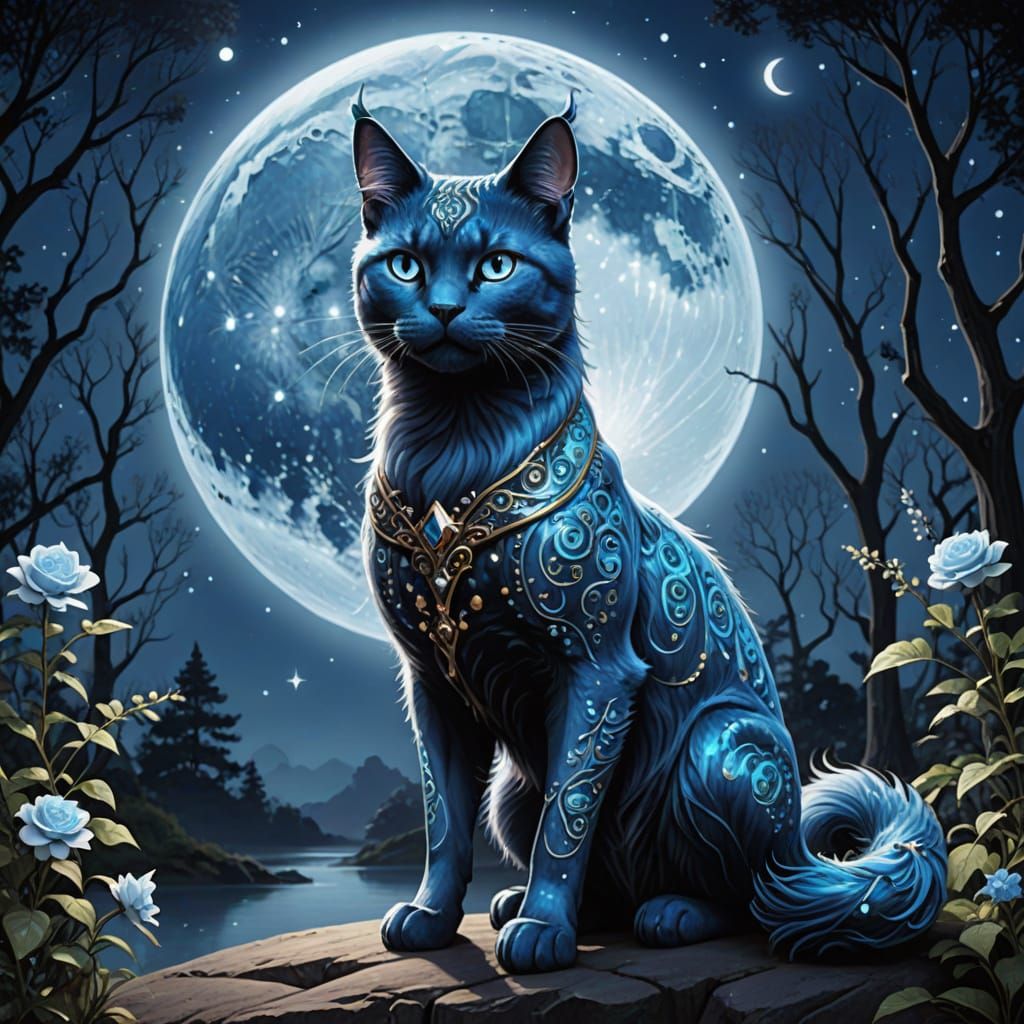 Mystical Blue Unigato Under Moonlight