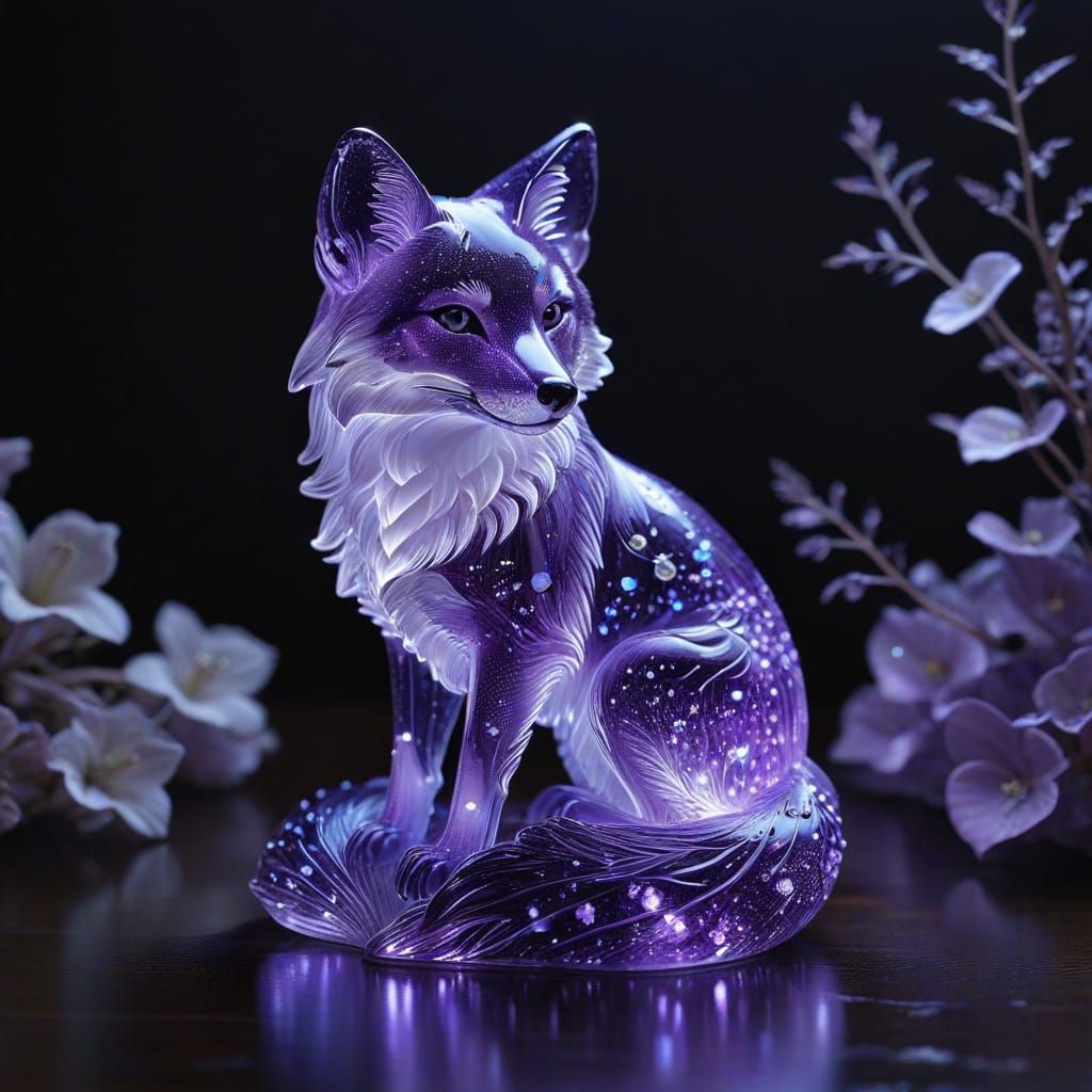 Dreamy Glass Fox with Glowing Heart