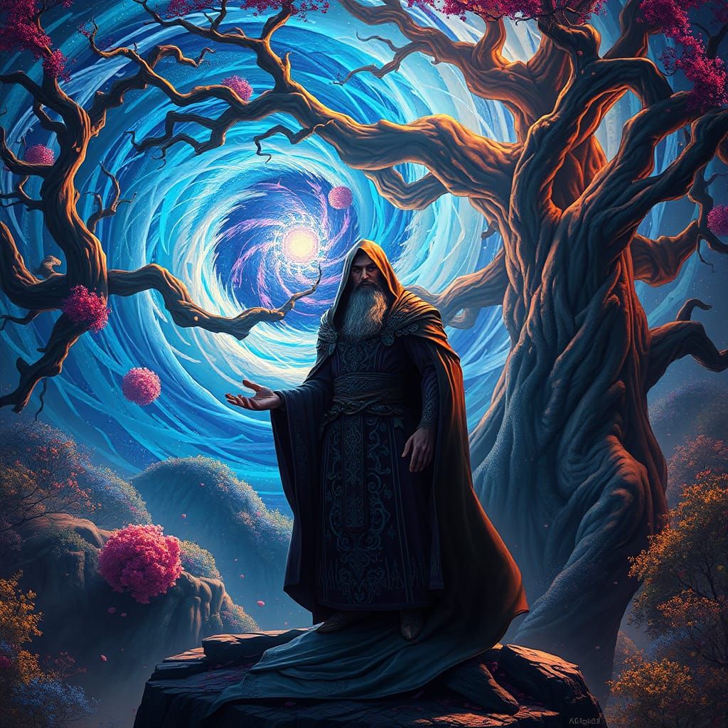 Majestic Sorcerer in Mystical Realm: Matte Painting