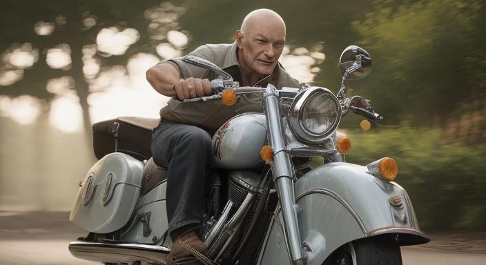 patrick stewart going to work old school style, indian chief