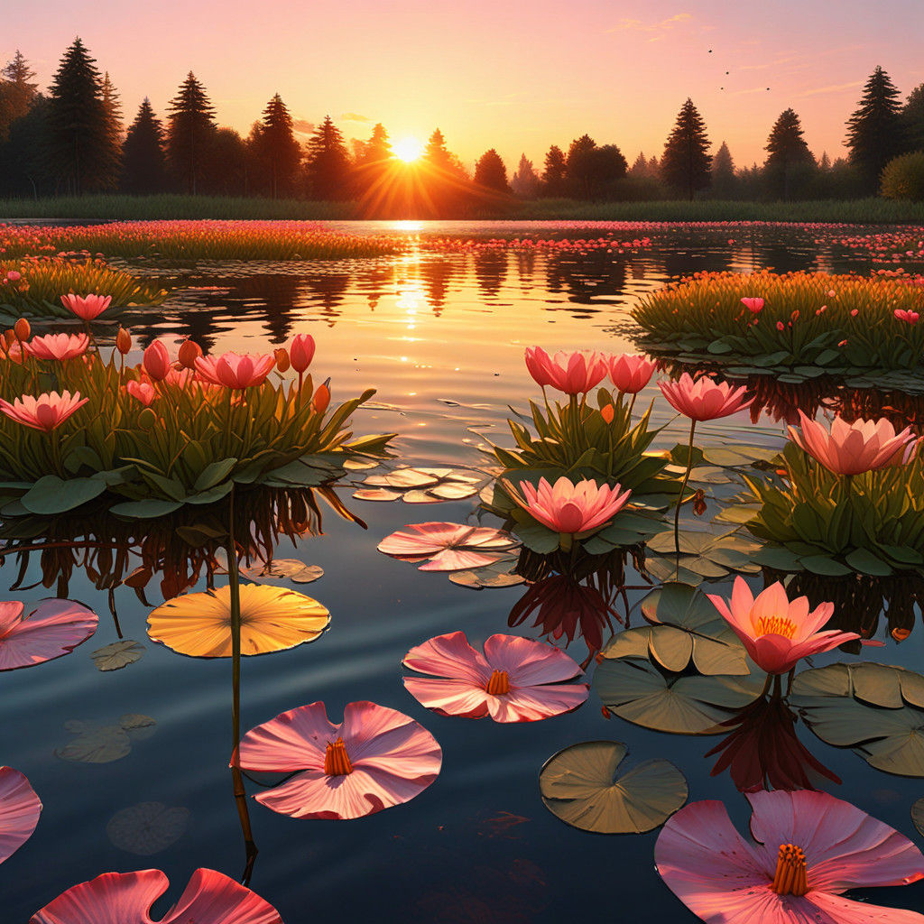 Surreal Water Garden Scene in Plique-à-jour Style