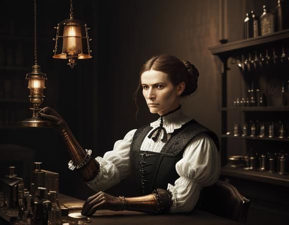 Victorian Anatomist in Laboratory: Chiaroscuro Sepia Portrai...