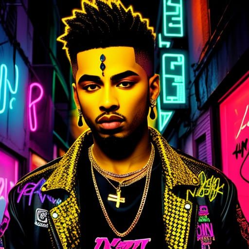 Rizz Portrait in Graffiti Style with Gold Chain