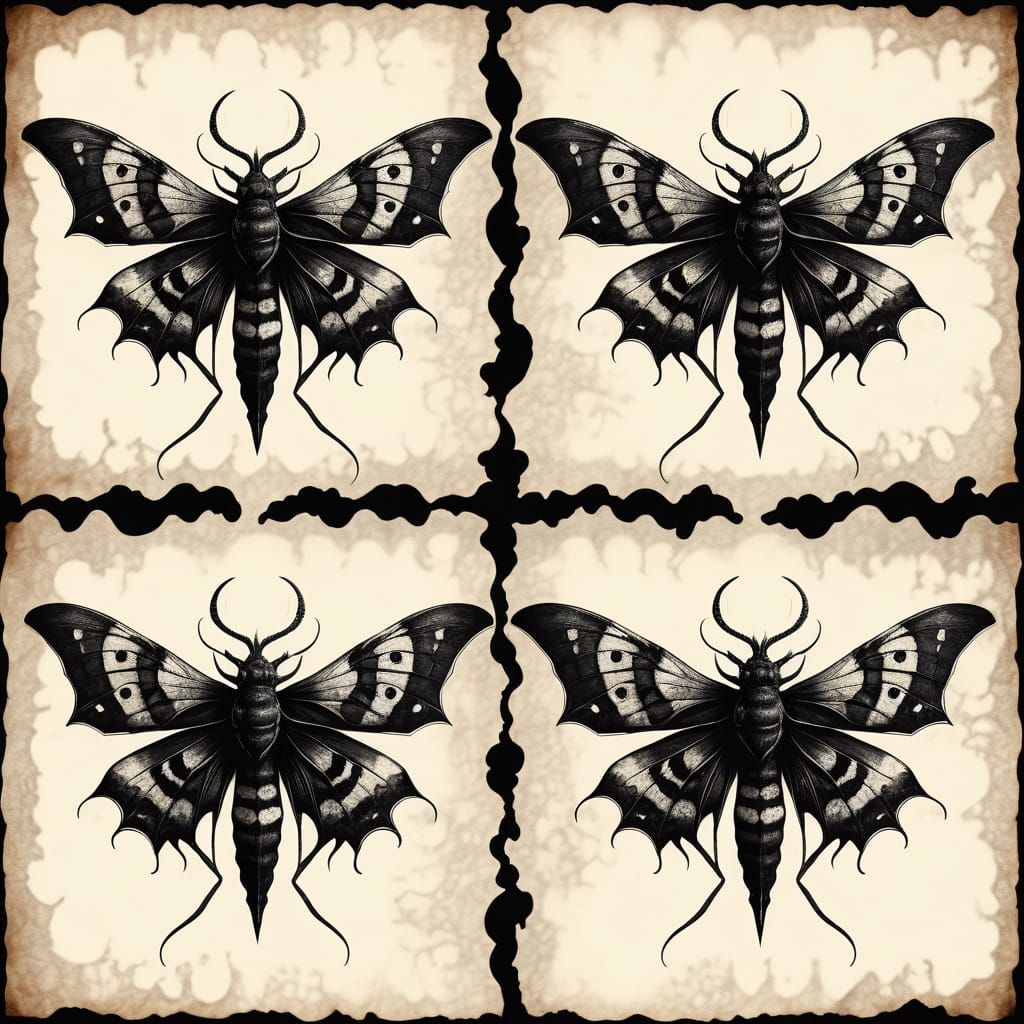 Demon Moths on Parchment in Dark Art Style
