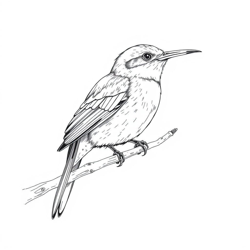 Monochrome Line Art Bird Perch on a Branch