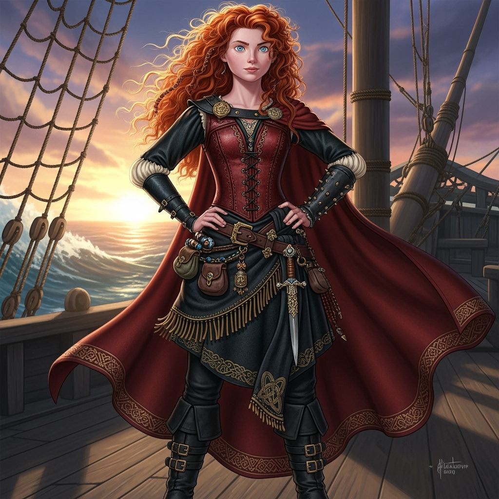 Merida as Pirate Queen Descendant in Digital Art Style
