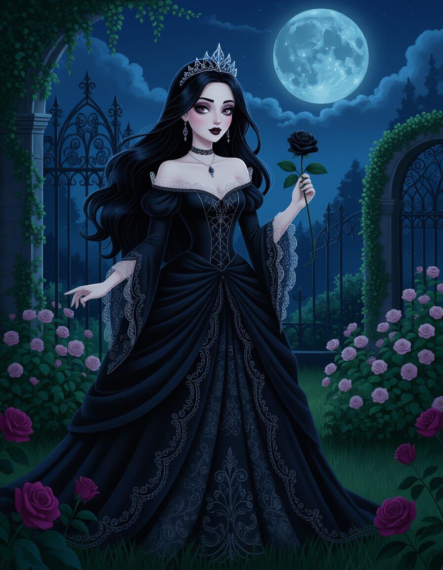 Gothic Disney Princess in Moonlit Garden Art