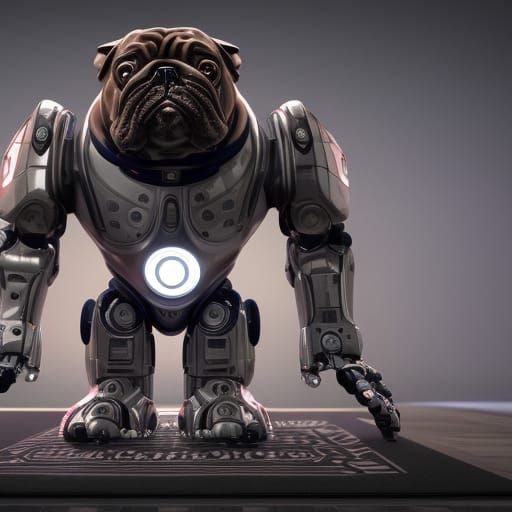 Futuristic Robot Bulldog on a Rug