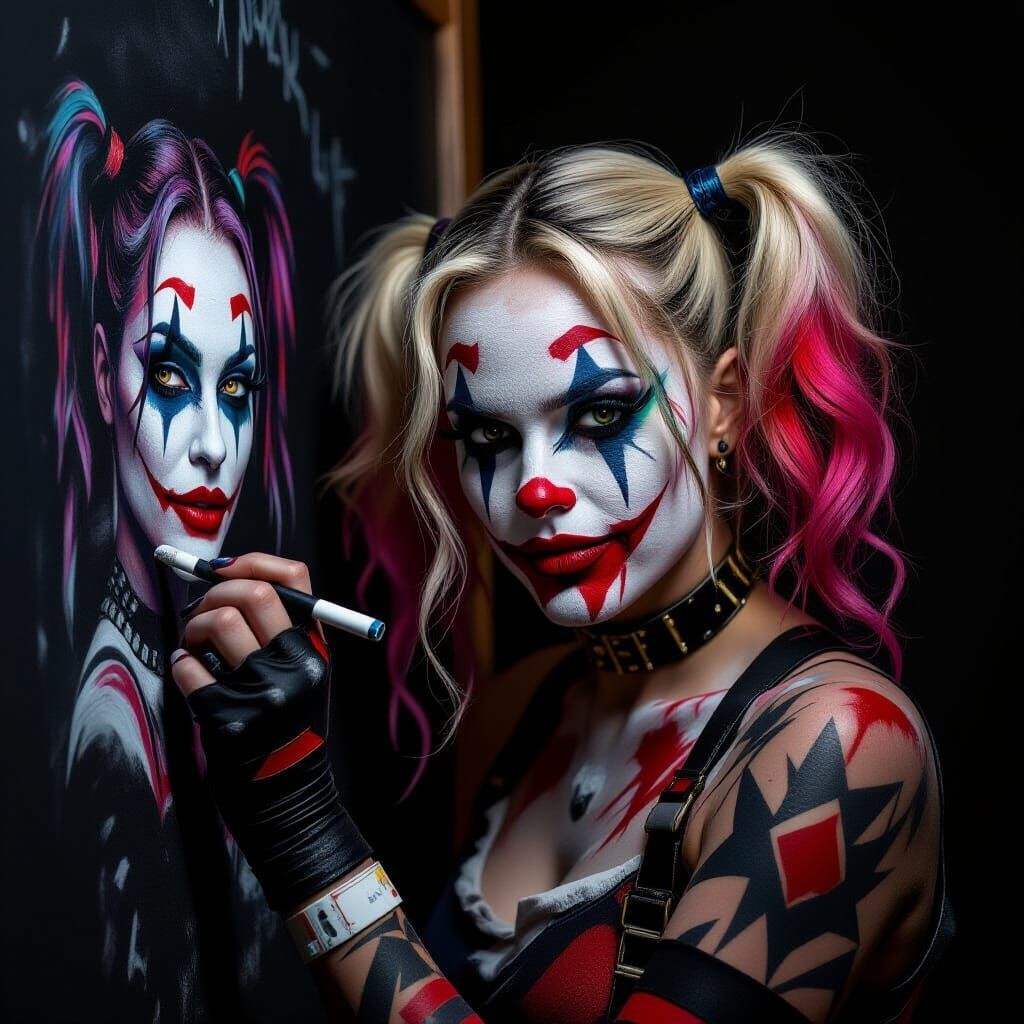 Harley Quinn Painting Portrait with Tribal Makeup