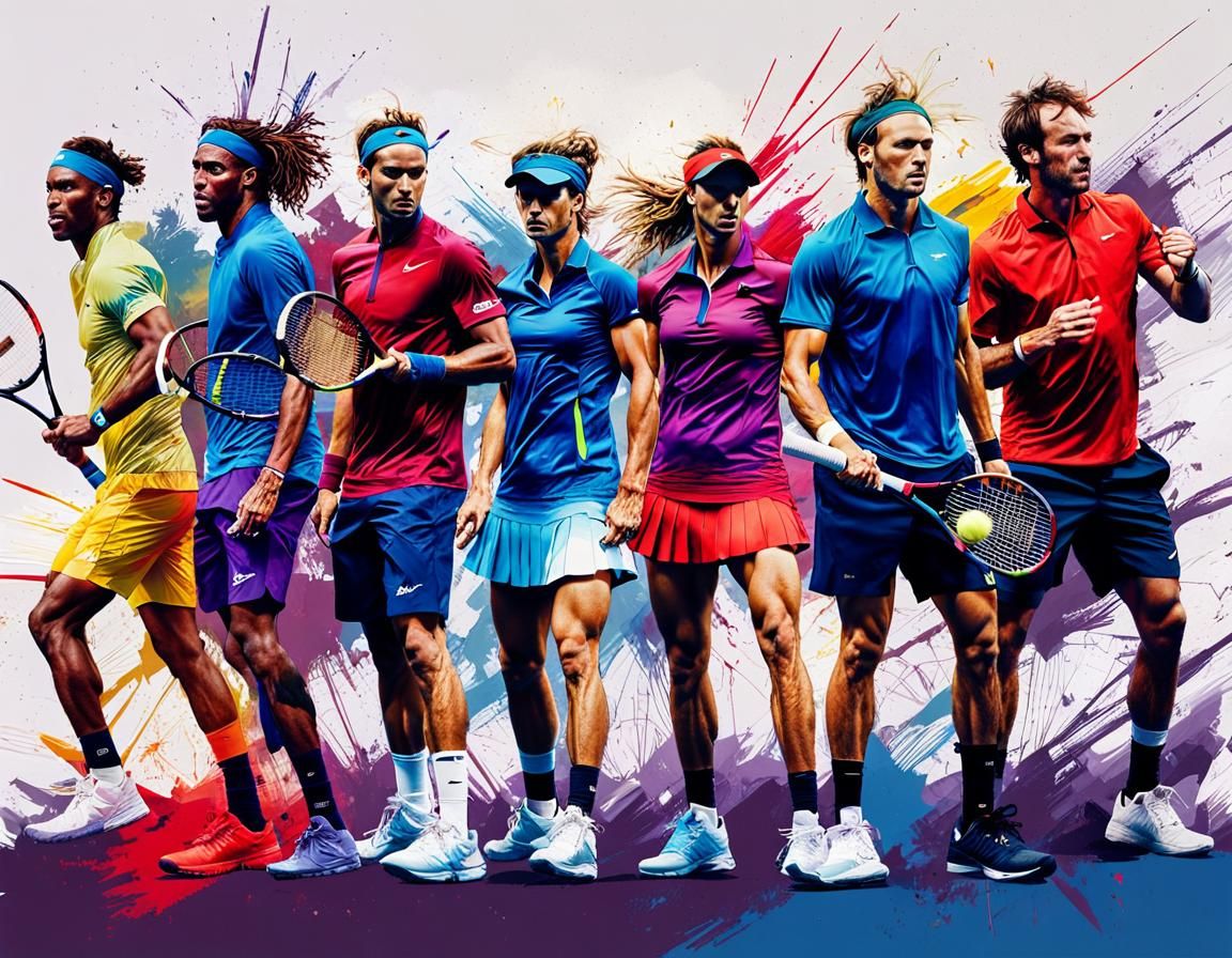 Tennis Player Montage in Mixed Media Style