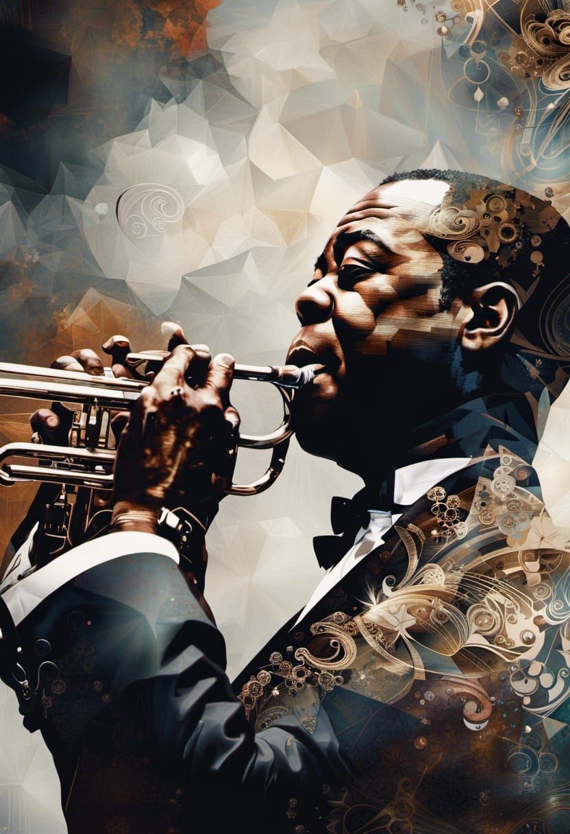 Armstrong's Aura: Trumpet Solo in Digital Art